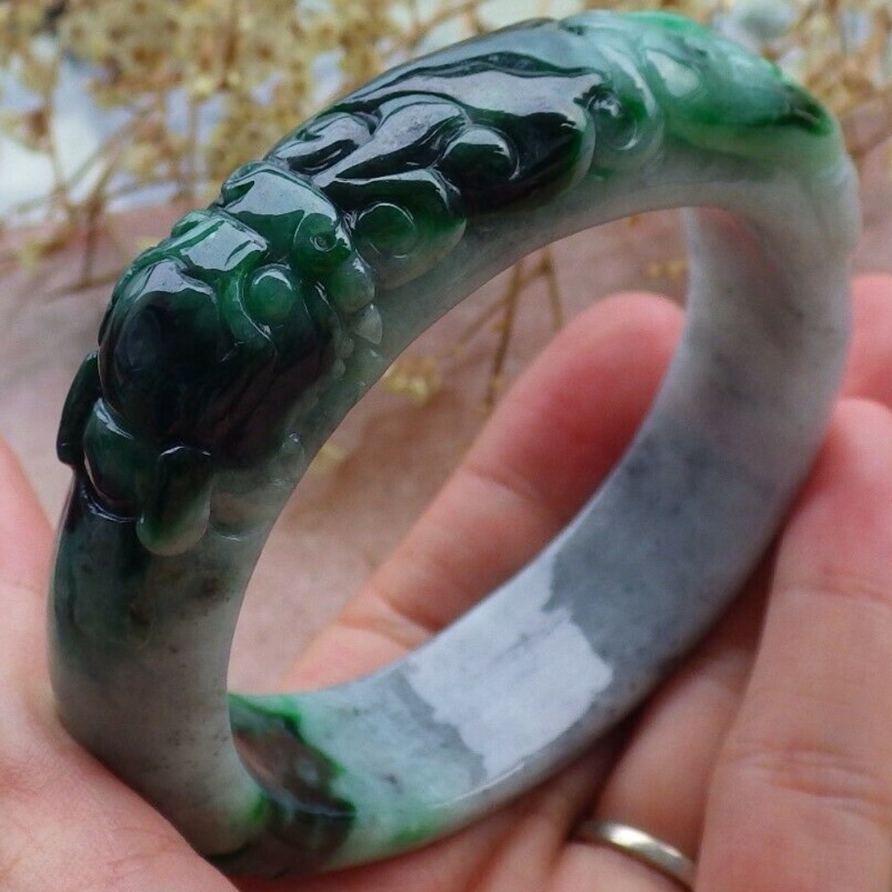 Certified Natural A JADE Jadeite Goose Dragon Bangle Bracelet 58mm